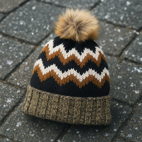 Winter Woolen Knitted Black Inside Fur Beanie Cap (1 Pc / Mix Design & Color)